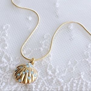 Coach Blue Stone Seashell Charm Necklace